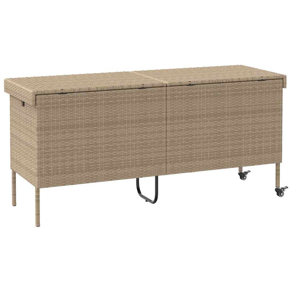 Garden Storage Box with Wheels Beige 160 x 55 x 75 cm Poly Rattan