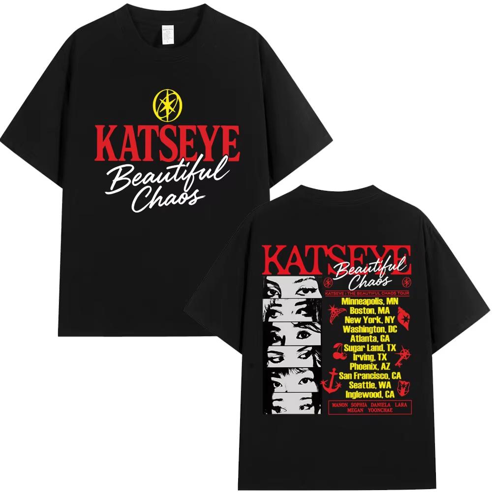 

Kpop Katseye Beautiful Chaos Tour T Shirts Vintage Harajuku Fashion Men Women Tshirts Cotton Oversized T Shirts Streetwear S