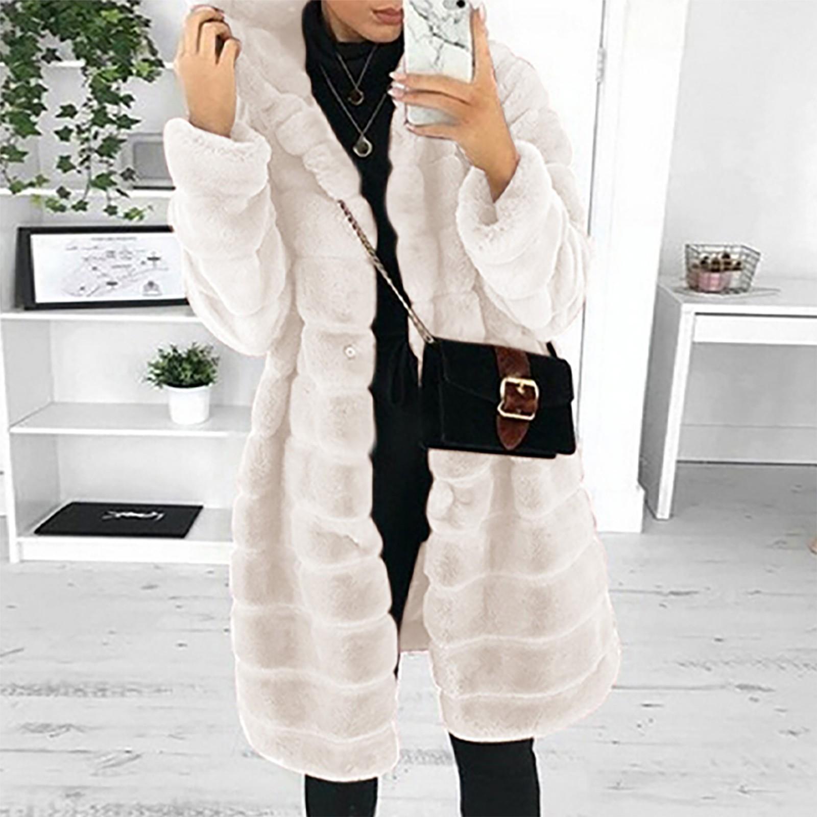 

Женская модная осенне-зимняя тонкая толстая шерстяная куртка средней длины XL белый