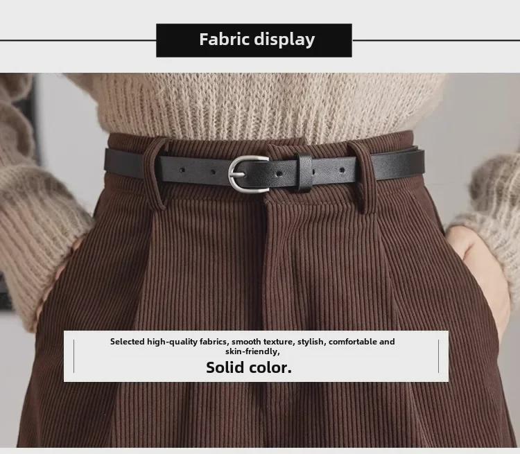 Dámské manšestrové kraťasy s vysokým pasem a áčkovým střihem – módní korejský styl na podzim/zimu