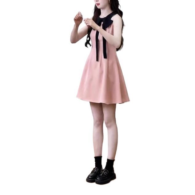 Xiaoxiangfeng Temperament Thousand Gold Feeling Dress Women's Clothing Summer New Fashion Bow Vest A Word Skirt