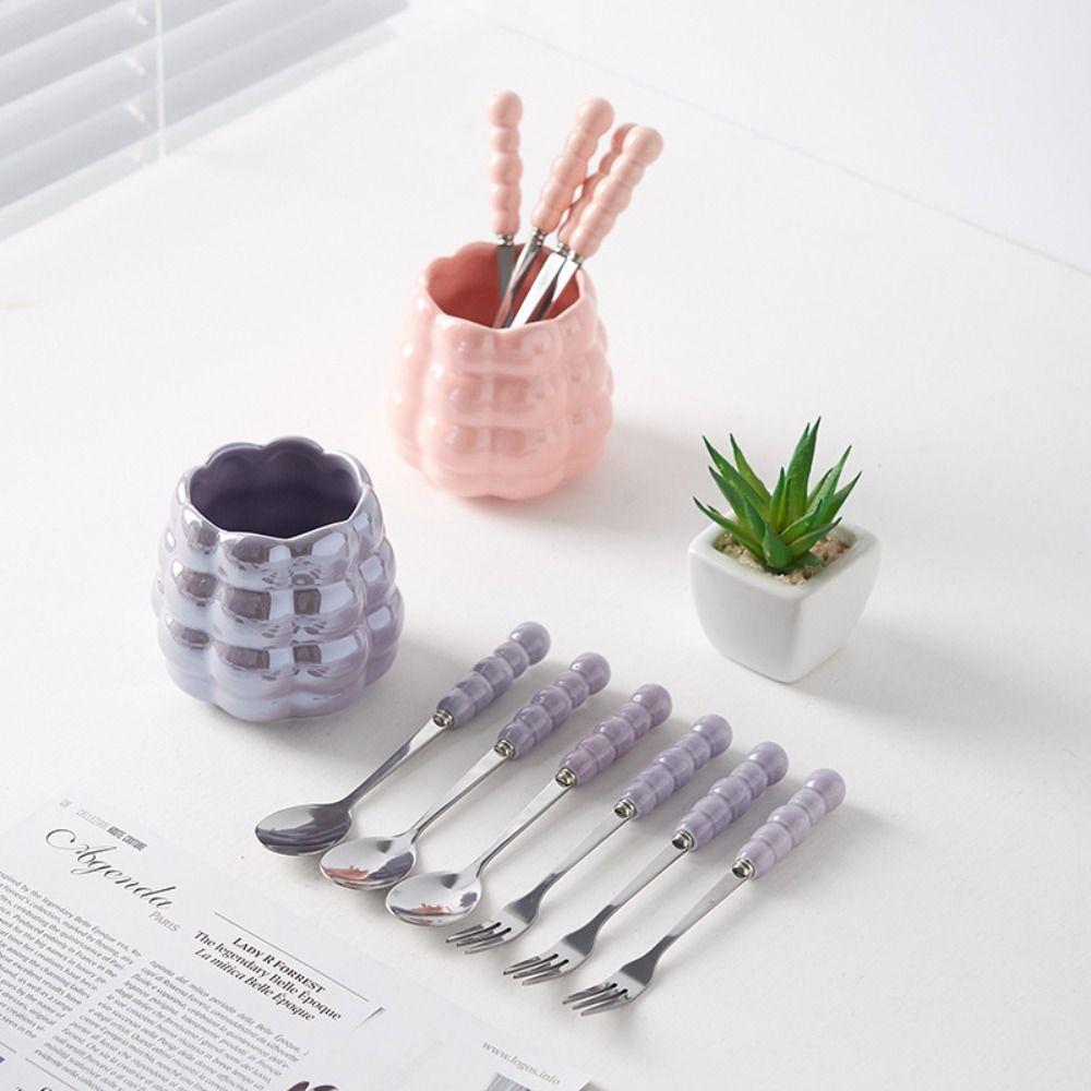 Creative Fruit Fork and Spoon Set Candy Color Coffee Dessert Spoon Ceramic Storage Tank Watermelon