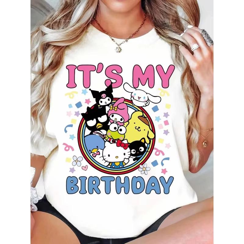 

Hello Kitty Cartoon Character Pattern Womens Tshirt Perfect Gift for Birthday Party Cute Kawaii Fashionable Top Plus Size S