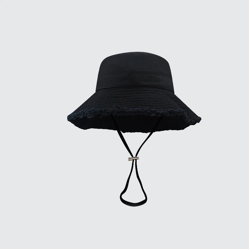 Ladies' Denim Drawstring Torn Edge Bucket Hat, Sun Resistant Outdoor Hiking Hat, Adjustable, Fashionable Daily Travel Headwear