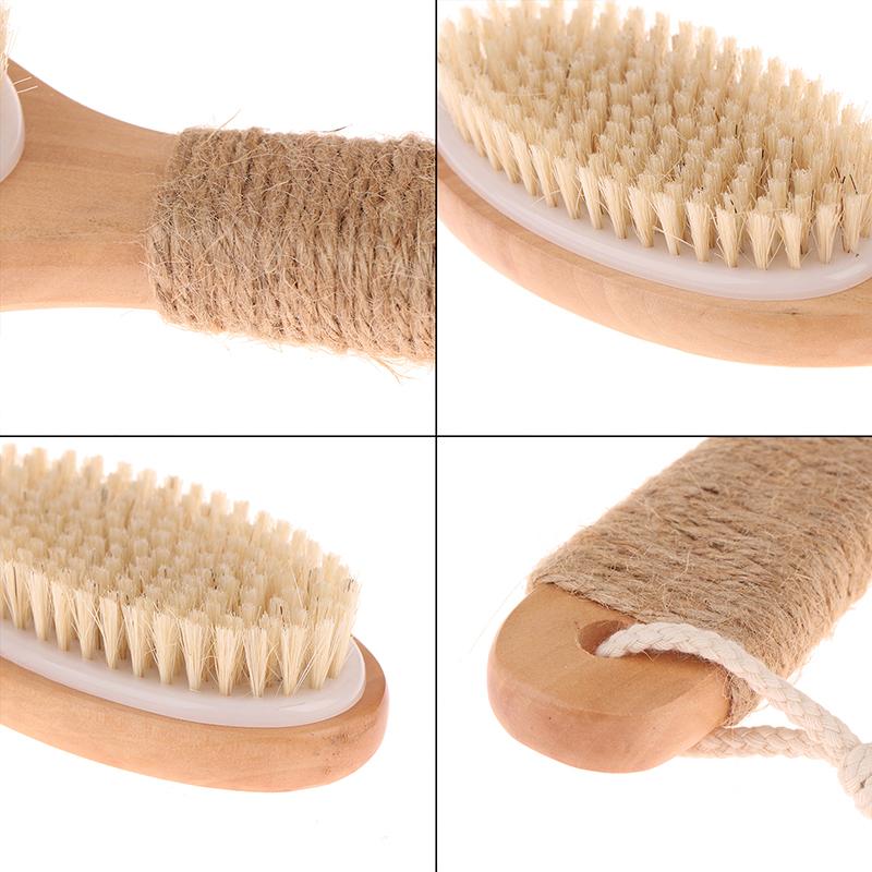 Wood + Bristle Full Body Natural Bristle Dry Skin Exfoliation Brush Massager Cleaner Scrubber