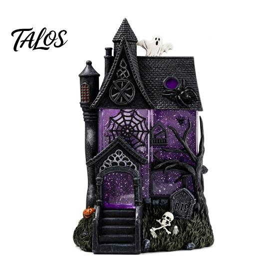 Durable Resin Craft for Halloween Gothic Glitter Village Decoration, Haunted House Figurine with Purple Ornament Holiday Lovers Windows, Spooky