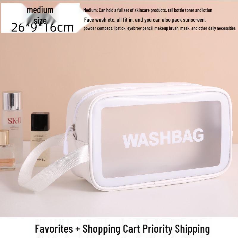Waterproof Portable Makeup Organizer - Large Capacity PU Clear Toiletry Travel Bag