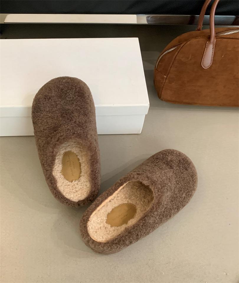 Baotou half slippers fashionable outer wear 2025 autumn and winter muffin thick-soled versatile one-pedal lazy shoes lamb wool cotton mop