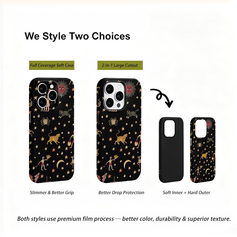 Celestial Zodiac Astrology Gold Stars Pattern Art Film Aesthetic Protective Shockproof Bumper Phone Case Cover For iPhone 14 15 16 Pro Max Plus