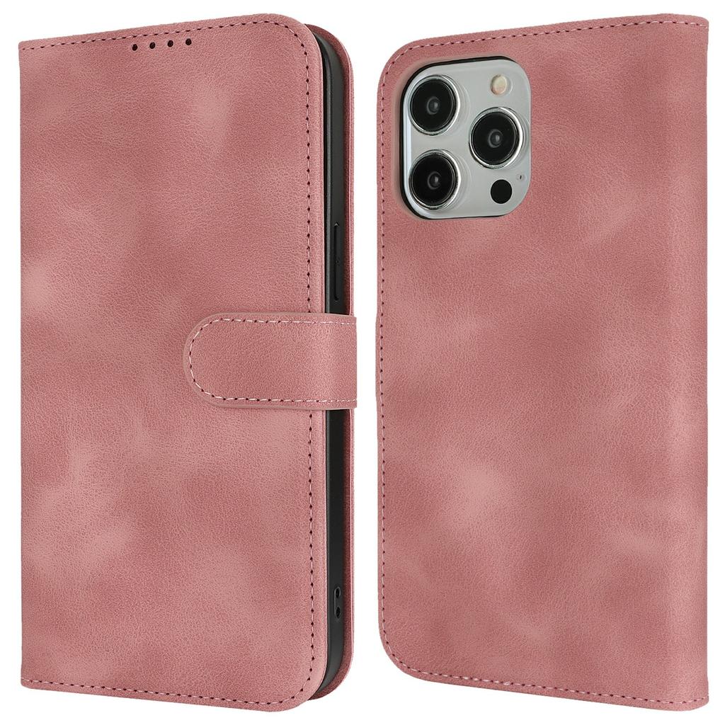 For iPhone 14 Pro Max Wallet Case Double Folded Edge Skin Touch PU Leather Flip Phone Cover