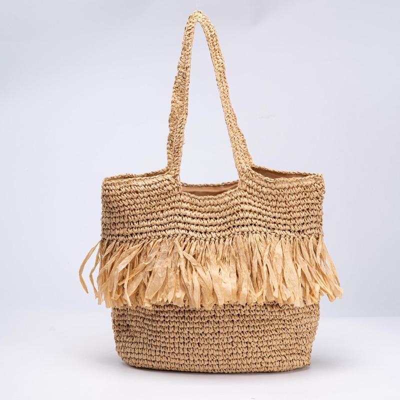 Tassel Paper Rope Straw Bag Hand-woven Bag Seaside Vacation Beach Bag Large Capacity Shoulder Tote Bag Women