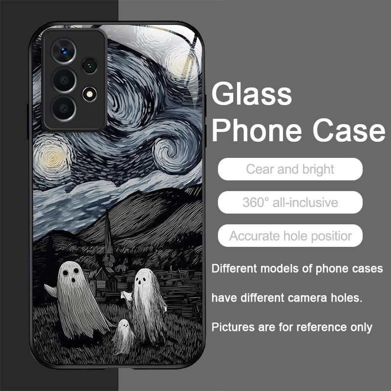 Custodia per Telefono in Vetro Temperato con Fantasia Astratta Fantasma Divertente per Samsung Galaxy A06 A55 A54 A53 A52 A36 A14 A15 A31 Copertura Posteriore Y2K