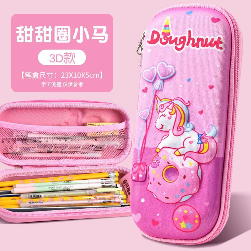 Kids Pencil Case 3D PU Leather Stationery Bag Boys Girls School Supplies Cartoon Design Multi Compartment