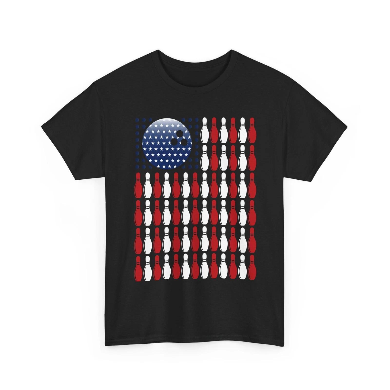 Bowling American Flag Shirt, Bowling Ball and Pins Bowler Women Men T shirt 3XL
