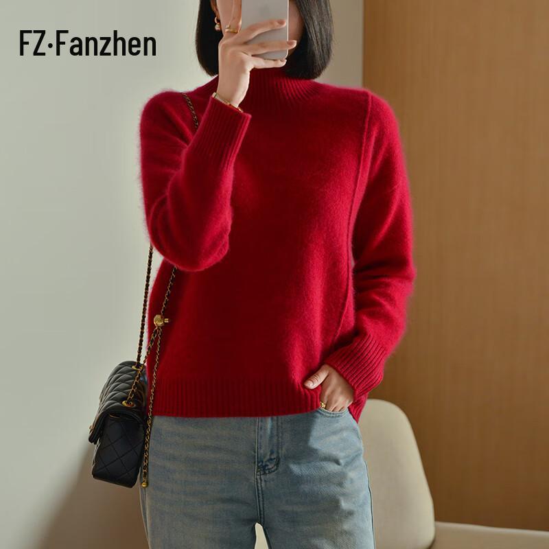 Fanzhen Women's 100% Wool Thickened Mock Neck Sweater