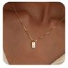 Exclusive 18K Gold Vacuum-Plated Stainless Steel Engraved Square Pendant Necklace with Alphabet Letters
