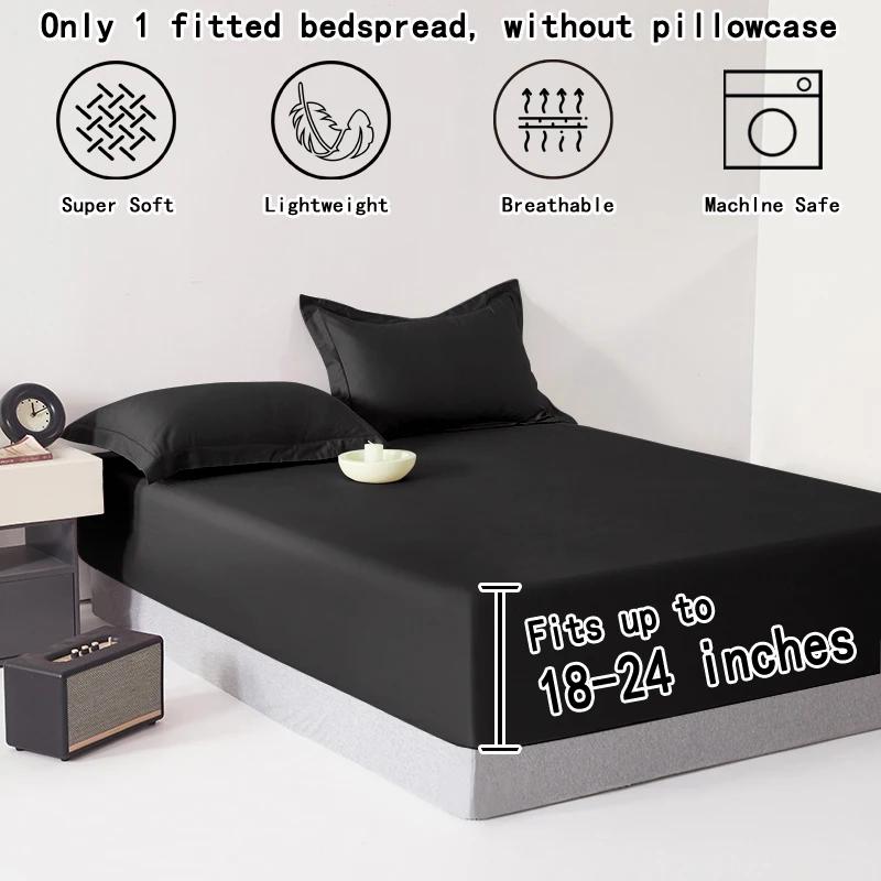 1 Ultra-tiefe Tasche Bettlaken, Schlafzimmer rein Schwarz Matt Bettlaken, Weiche und atmungsaktive Bettwäsche (Geeignet für 45-60 cm Matratzen)