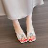 Rhinestone Open-toed Cool Slippers Women's 2025 Summer New Temperament Sexy and Beautiful Square Head Thin Heels Not Tired Feet High Heels