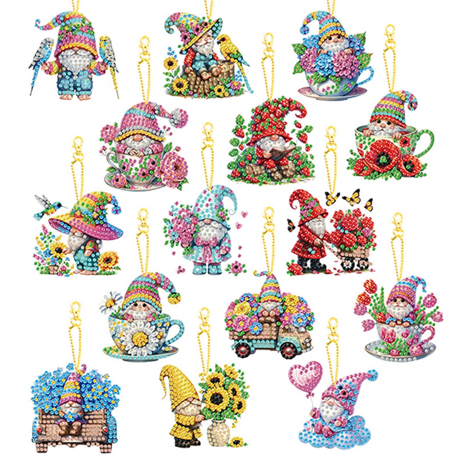 

15Pcs Flowers DIY Diamond Painting Keychain Kits Double Sided 5D DIY Diamond Art Pendants Diamond Art Keychain Ornaments