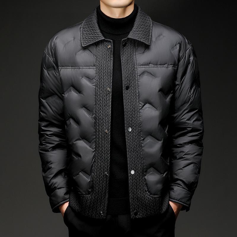 Men s Winter Korean Style Down Jacket - Turn-Down Collar, Short, Sporty, Casual, Warm, White Duck Down, Lightweight Outerwear L