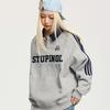 American Retro Collegiate Waffle Polo Neck Sweatshirt Women's Loose Casual Couple Wear Striped Raglan Sleeve Top