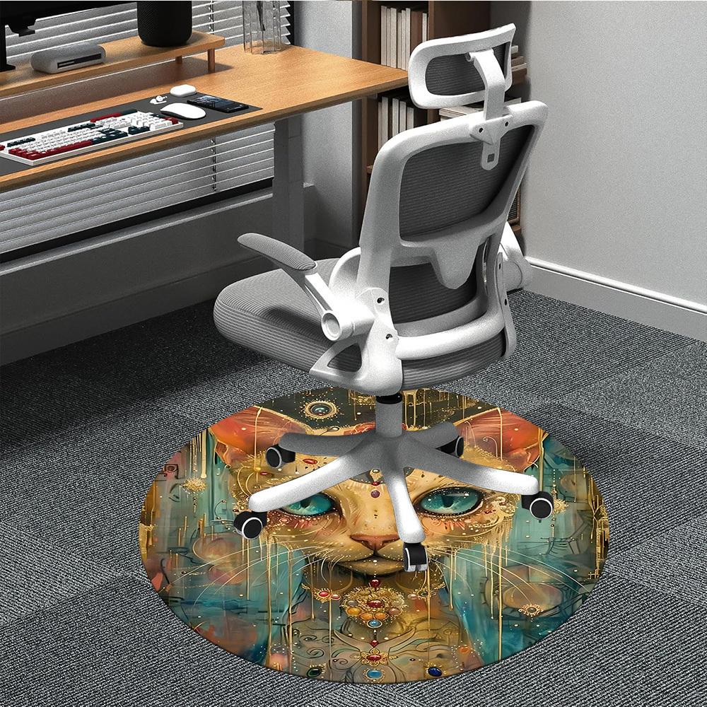 

1PC Feline Fantasy Office Round Area Rug, Indoor Mat Suitable ForOffice, Under Office Chairs Bedroom Living Room Home Decor, Room Deco, D150 80cm by 80cm