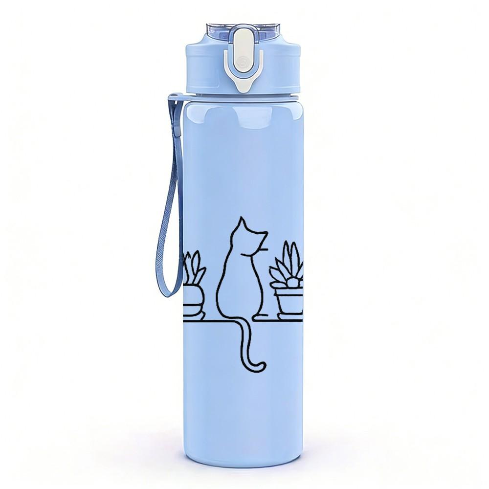1PC Cat Dog House Minimal Line Art Print 750ml Color Plastic Sports Water Bottle Leakproof Flip Straw Lid Suitable for Sports Office Home Use
