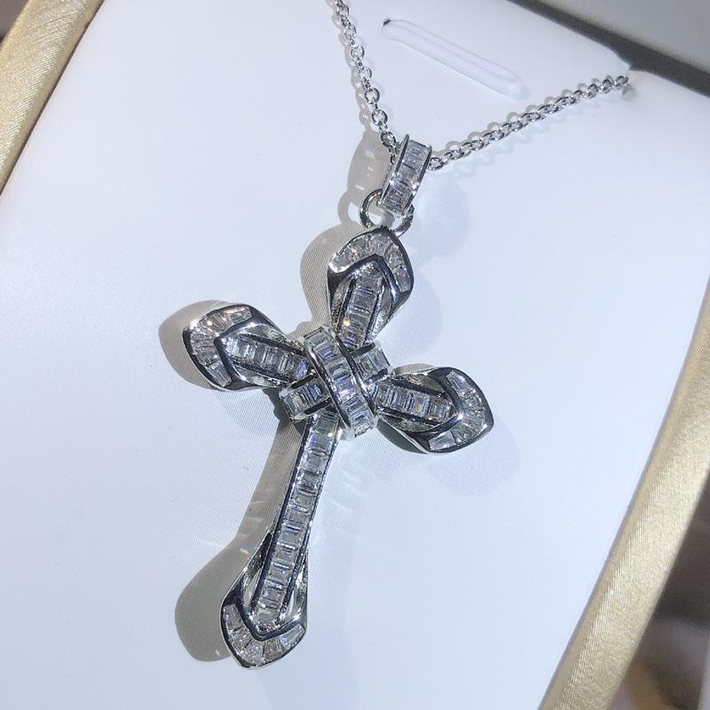 925 copper Simple Love Cross Pendant Choker White Zircon Necklace Charm Beach Rhinestone Jewelry Choker Christmas Gift Necklace