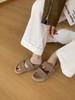 Genuine leather soft-soled fashion fluffy slippers retro fashion outer wear 2025 versatile word with thick-soled fluffy shoes female trend