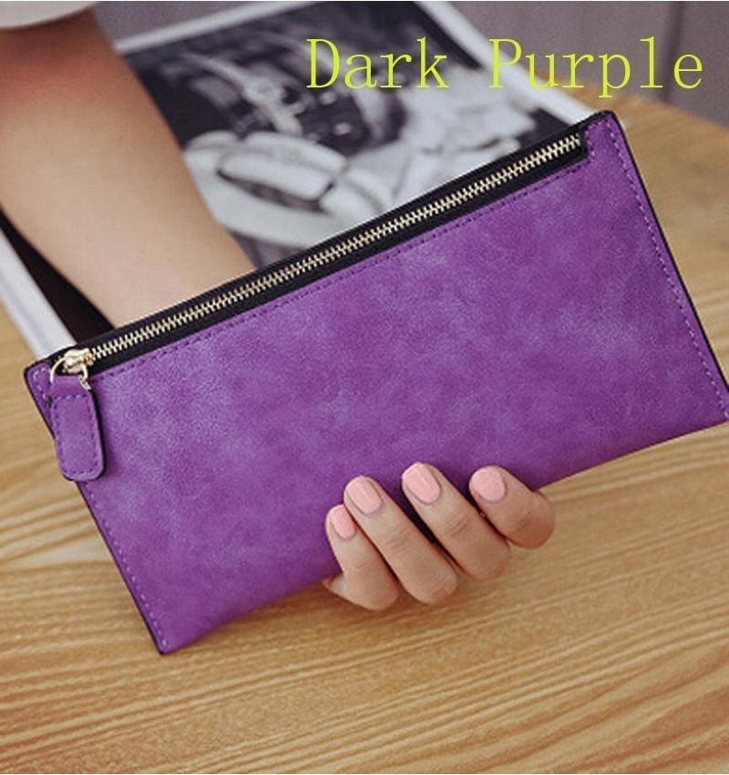 New Fashionable European American Simple Matte Long Wallet Women Thin Zip Wallet Student Clutch Card Holder