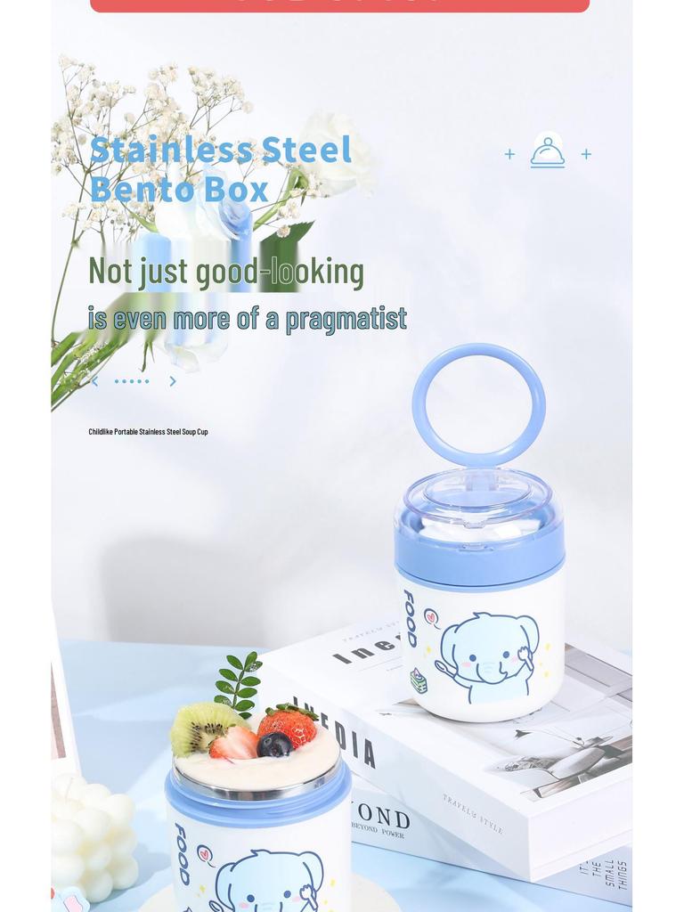 Insulated Cartoon Soup Cup - Portable Breakfast & Milk Cup for Students & Office Workers.