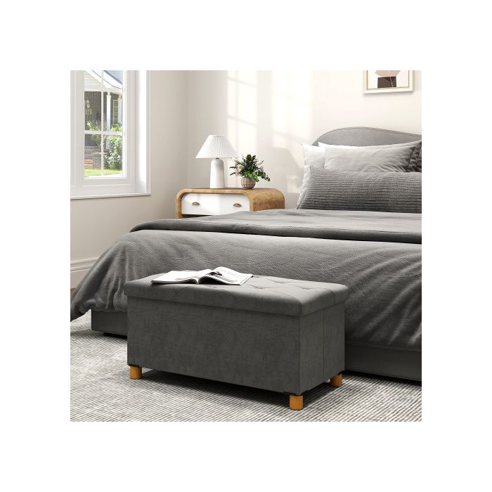 Storage Bench - MUVOE - 76 X 38 X 38 Cm - Grey - Velvet - 120 Kg