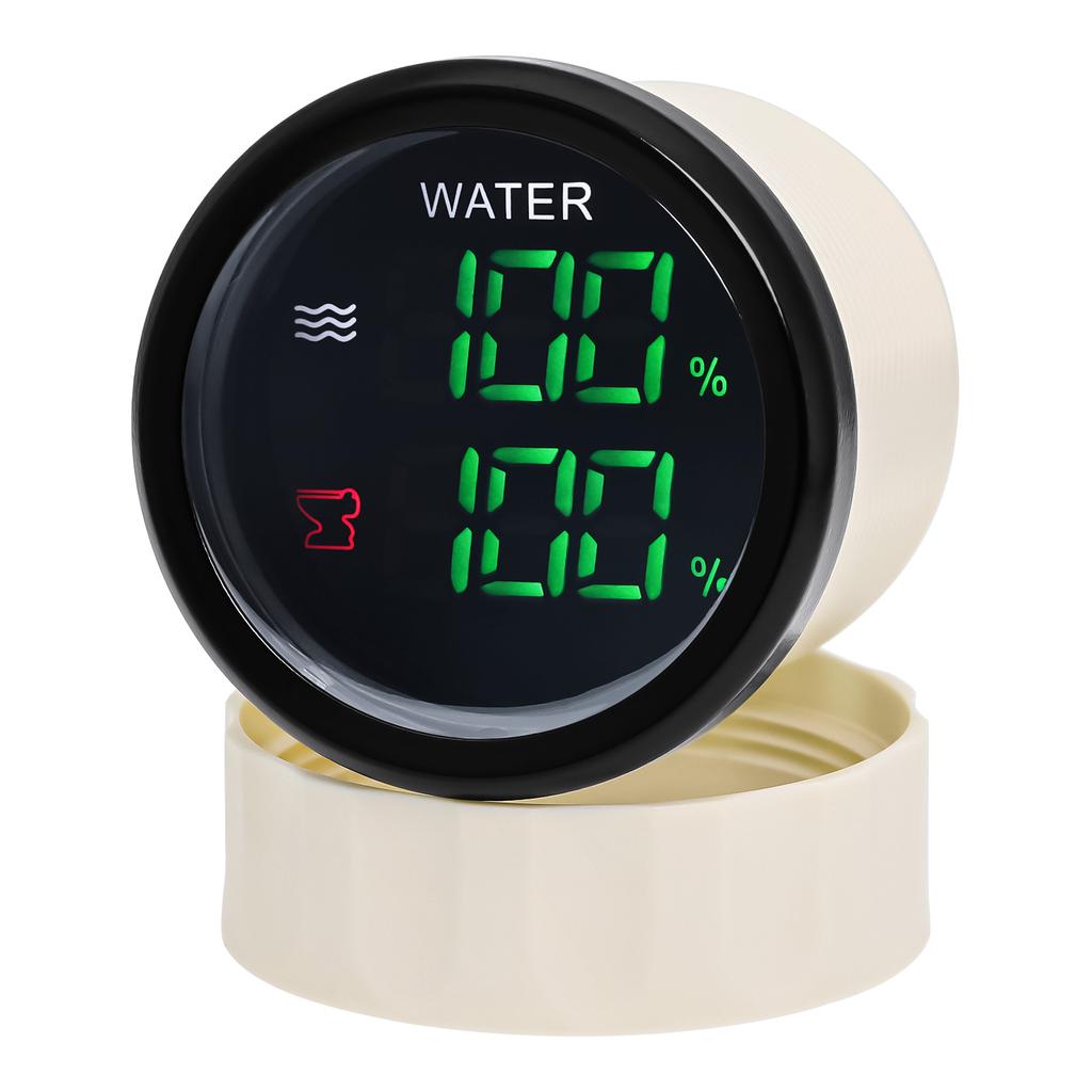 Multifunctiaonal 2 IN 1 Water Level Gauge+Sewage Level Gauge Green LED Digital 52mm Dual Gauge 0-190ohm RV Car Boat Yacht 9-32V