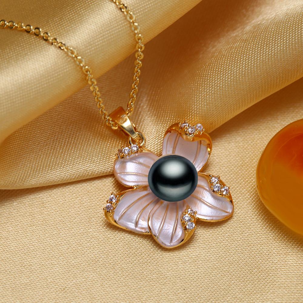 

SENIKO натуральный пресноводный большой жемчуг в стиле барокко ожерелья для женщин модный цветок кулон с кубическим цирконием с цепочкой подарок на день рождения чёрный