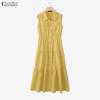 ZANZEA Women Casual Turn Down Collar Loose Sleeveless Dress
