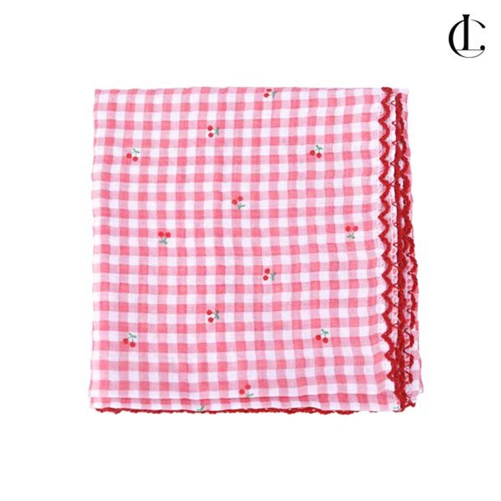 Elkate Women s Lace Handkerchief LDR157 Check Cherry Bandana Scarf