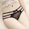Sexy Embroidery Flower Lace Briefs See-through Solid Color Bowknot Bell Decor