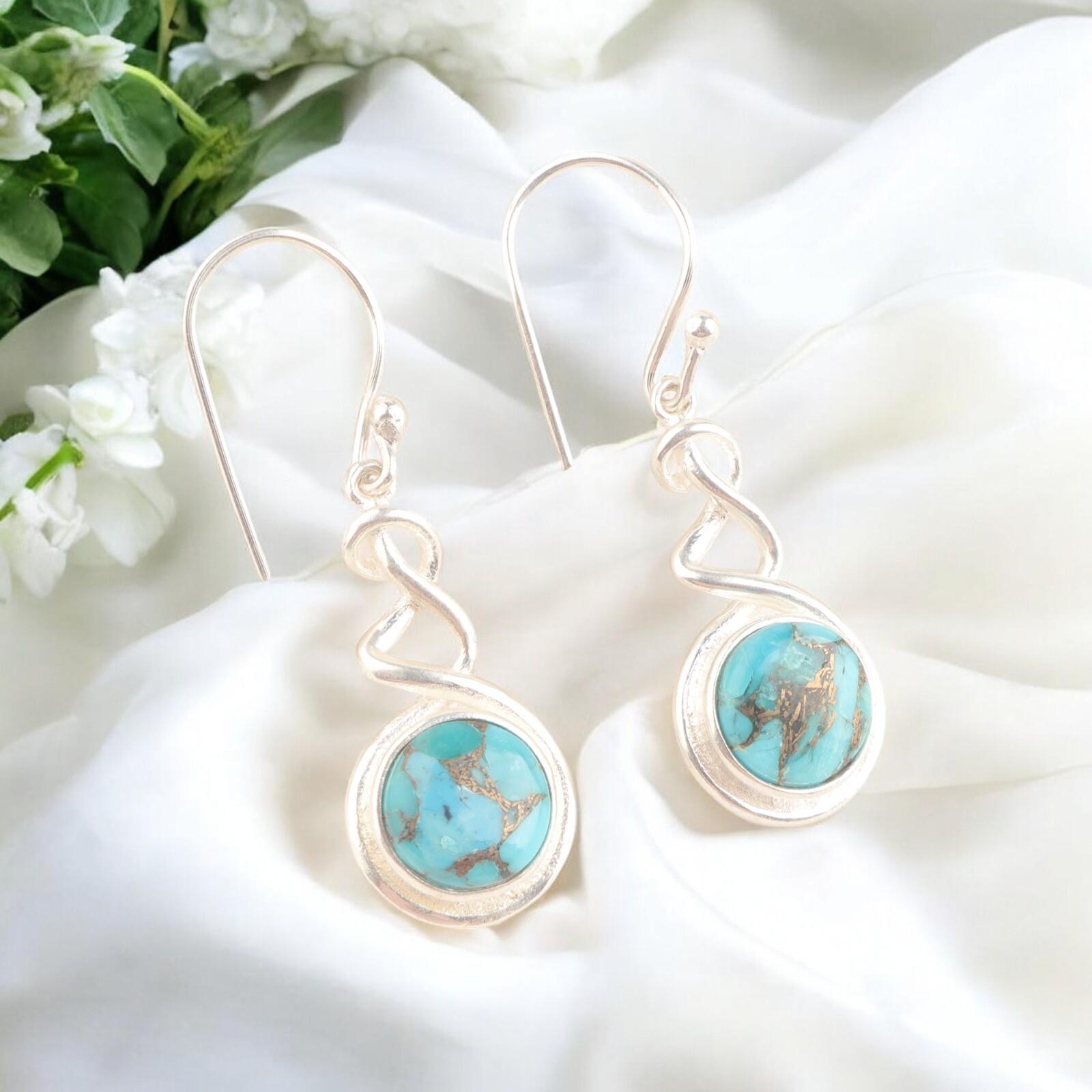 

Натуральный камень бирюза голубая медь 925 стерлинговое серебро серьги-капли CE-14-44