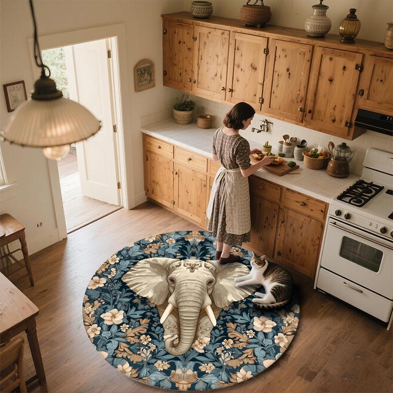 Vintage Elephant,Round Area Rug,Carpet Rug for Living Room Bedroom Sofa Playroom Decor,Non-slip Floor Mat