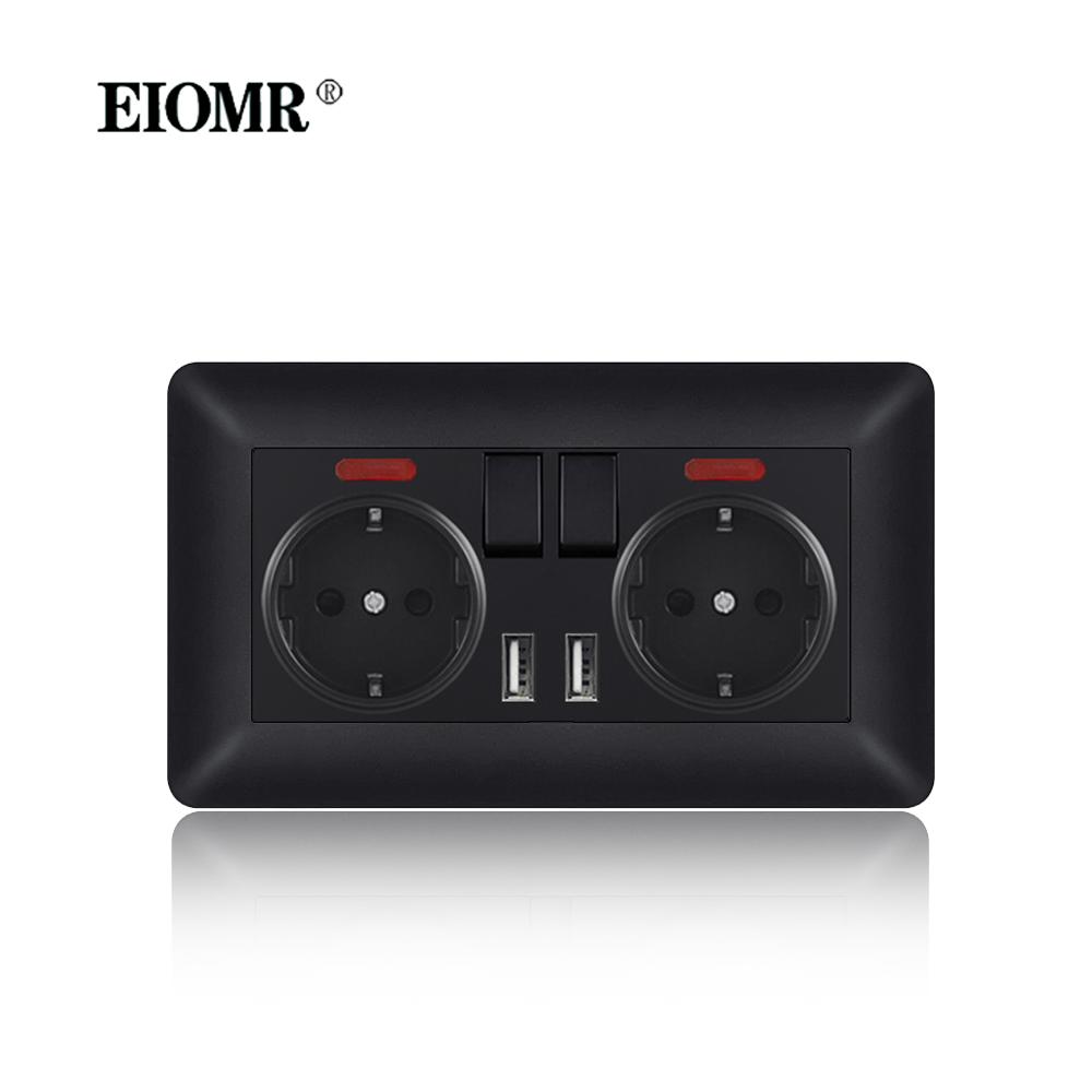 EIOMR EU Outlet with Usb Type-c Charging Port Black Curved Flame Retardant PC Panel 86mm Single Socket and 146mm Double Socket