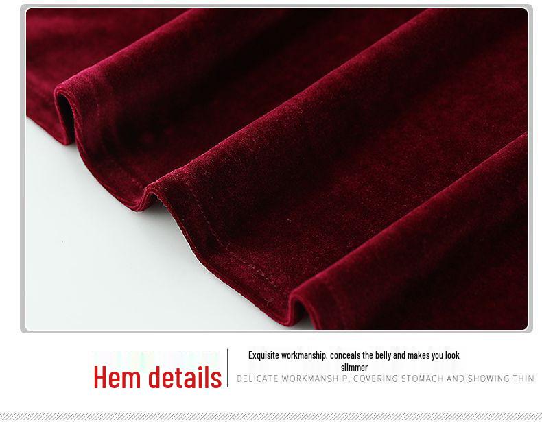 Women's Gold Velvet Long-Sleeve Shirt - Thick, Loose Fit for Middle-Aged & Elderly, Ideal for Spring & Autumn