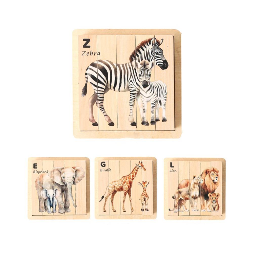 Wooden Animal Theme Block Puzzle Toy Matching Wooden Rotating Jigsaw  Party Favor Gift