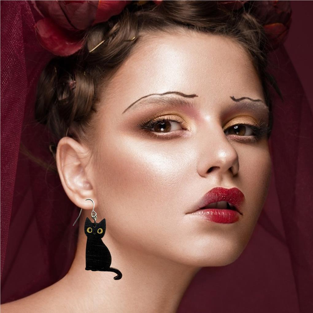 1 Pair Halloween Pendant Earrings Wood Cute Animal Holiday Party Engagement Decor Piercing Ear Drop Jewelry for