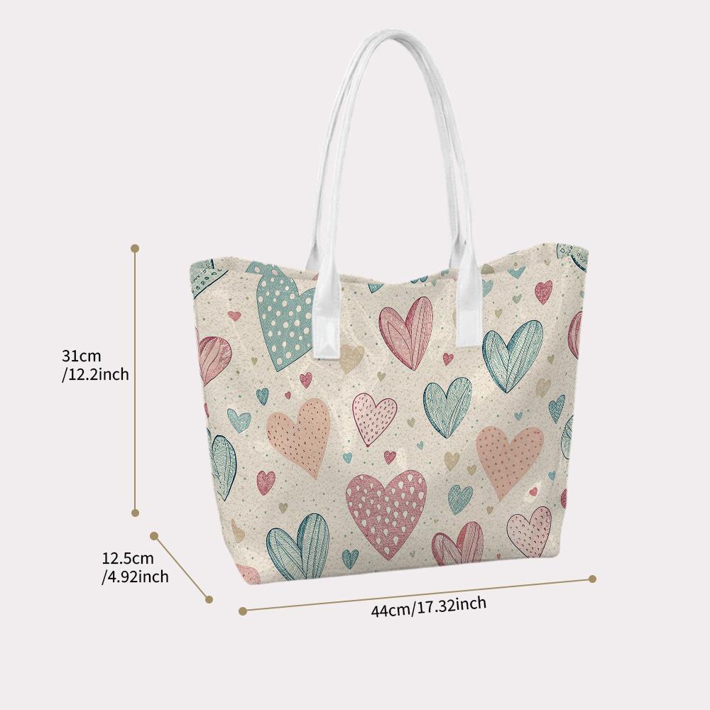 Cute Heart Print Casual Tote Bag for Daily Use Shopping