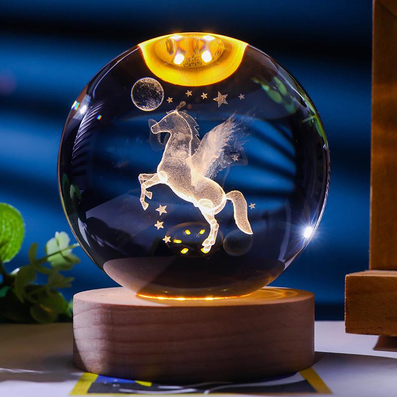 Flickering Crystal Ball Night Light with Engraved Solid Wood Base - Perfect as a Birthday Gift or Creative Graduation Ornament.