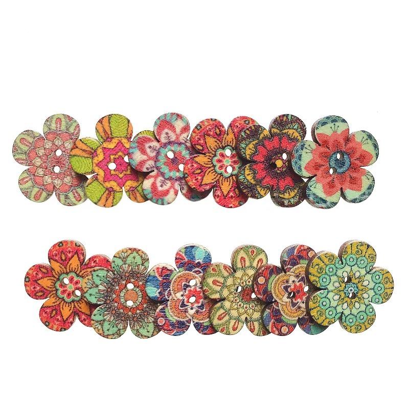 50Pcs 20mm Wooden Buttons Mixed Random Fashion Round 2 Holes Sewing Buttons Scrapbooking DIY Decor Craft