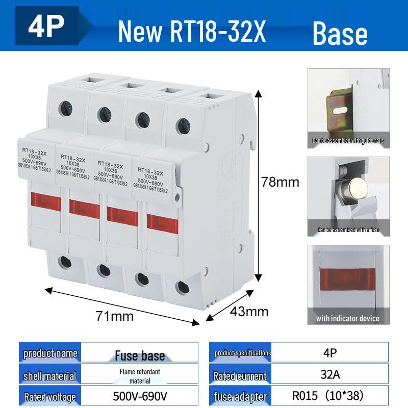 RT18-32X/63X DIN Rail Fuse Base 1P-4P R015/R016
