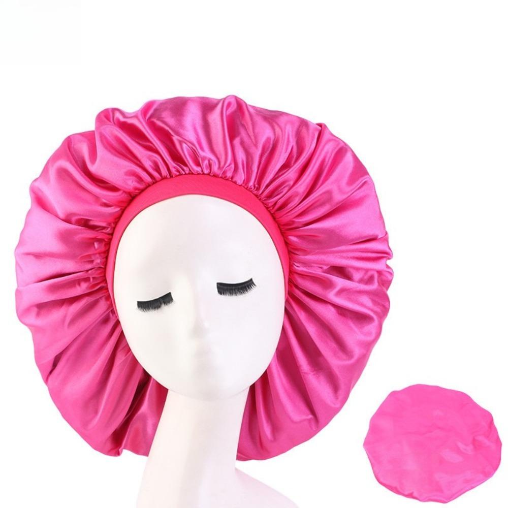 Oversized Silky Satin Bonnet for Women Soft Sleep Night Hair Cover Elegant Shower Bath Hat Solid Color Head Bonnets for Women