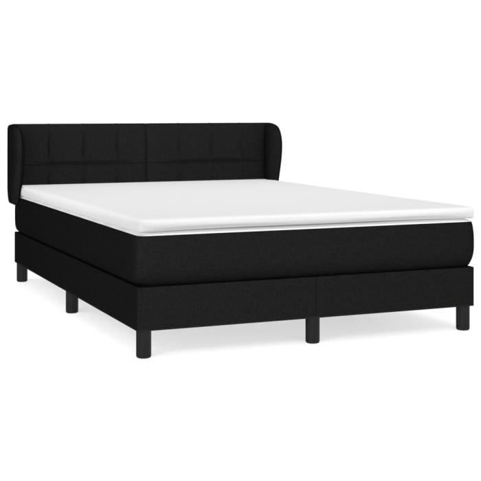 3126239 vidaXL Lit à sommier tapissier avec matelas Noir 140x190 cm Tissu