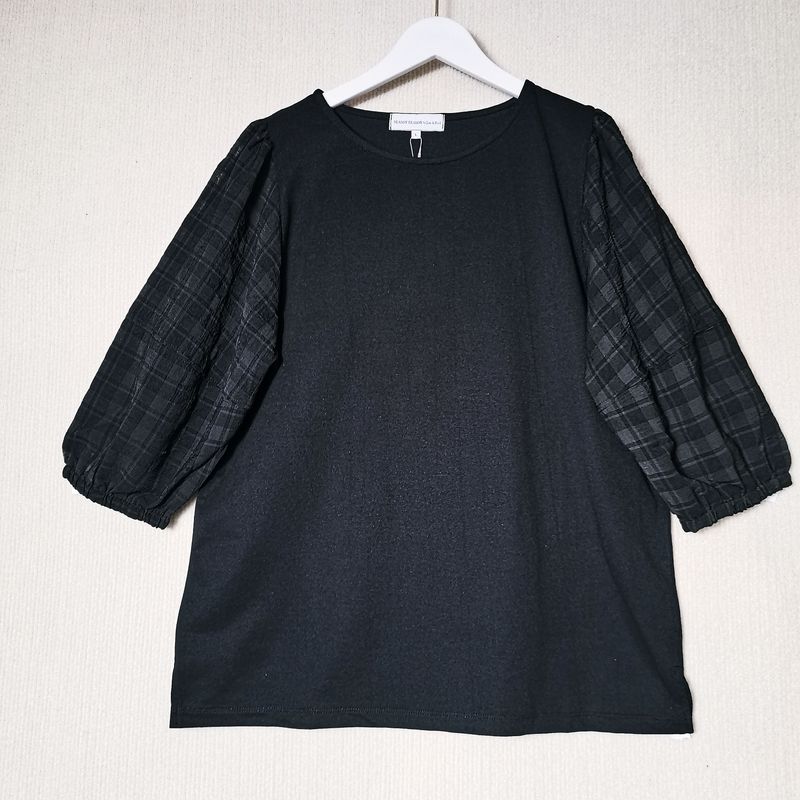 

Export Original Order Leftover Stock round Neck Pullover Shirt for Women Patchwork Chiffon Cropped Sleeves T-shirt Casual Easiest for Match Summer Black Patchwork L